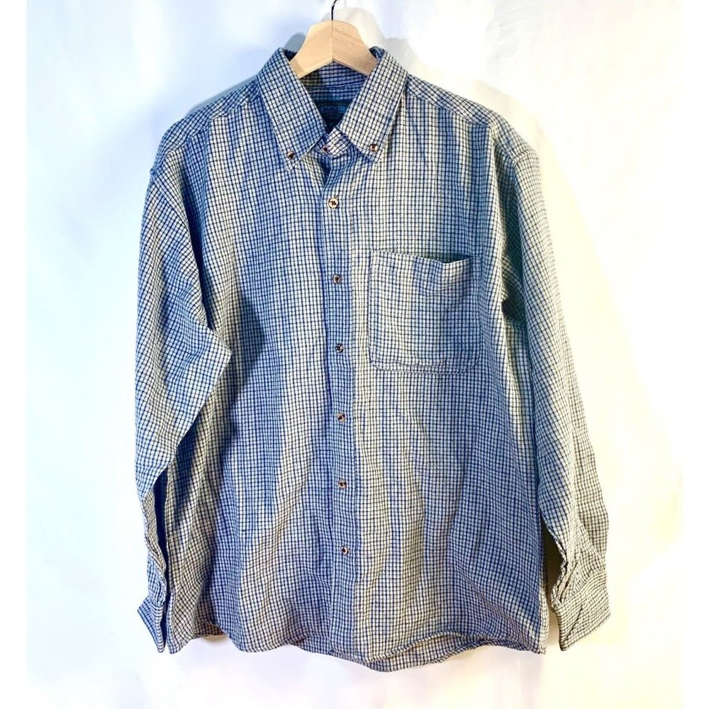 Darby Classics Trails Shirt Mens M Gray ,Blue Striped Long Sleeve Flannel Boxy